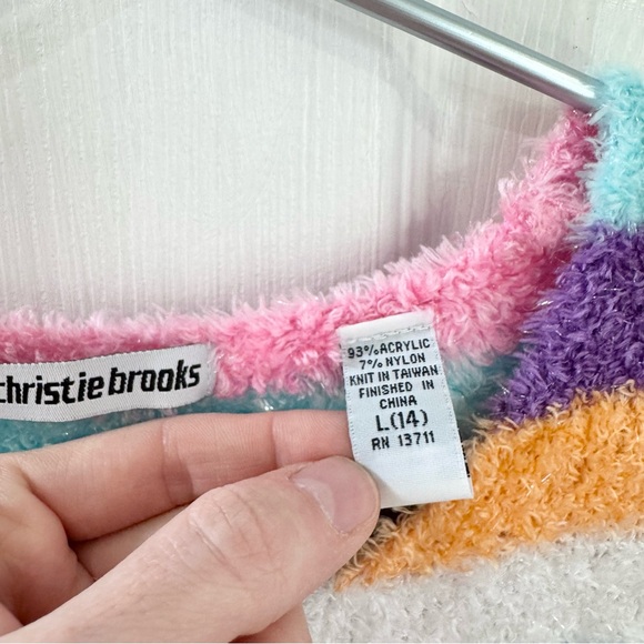 Vintage 90’s Y2K Christie Brooks Fuzzy Cropped Striped Sweater JUNIOR LG - Picture 4 of 6